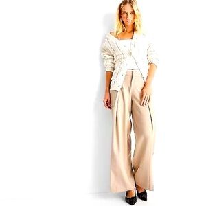 Women's Mid-Rise Wide Leg Contrast Waistband Trousers - Future Collective Khaki